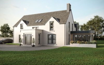 Contemporary two‑storey home with pitched roof and glazed extension, featured in Architecture Magazine