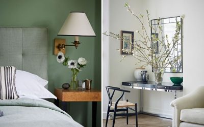 Elegant interior design with sage green bedroom and minimalist living space, featured in Architecture Magazine — showcasing refined colour palettes, natural textures, and modern craftsmanship