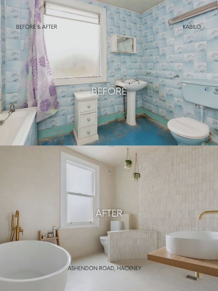 before and after image of bathroom featured in the built environment network