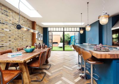 kitchen with blue walls